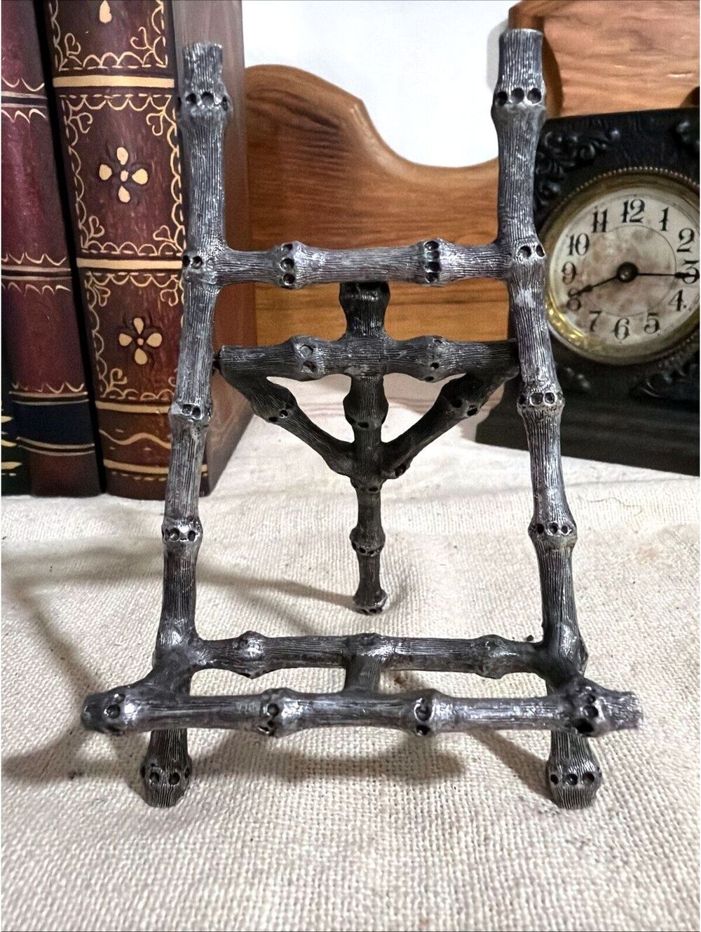 Vintage Silver Metal Faux Bamboo Petite Display Easel Phone Book Art 5”